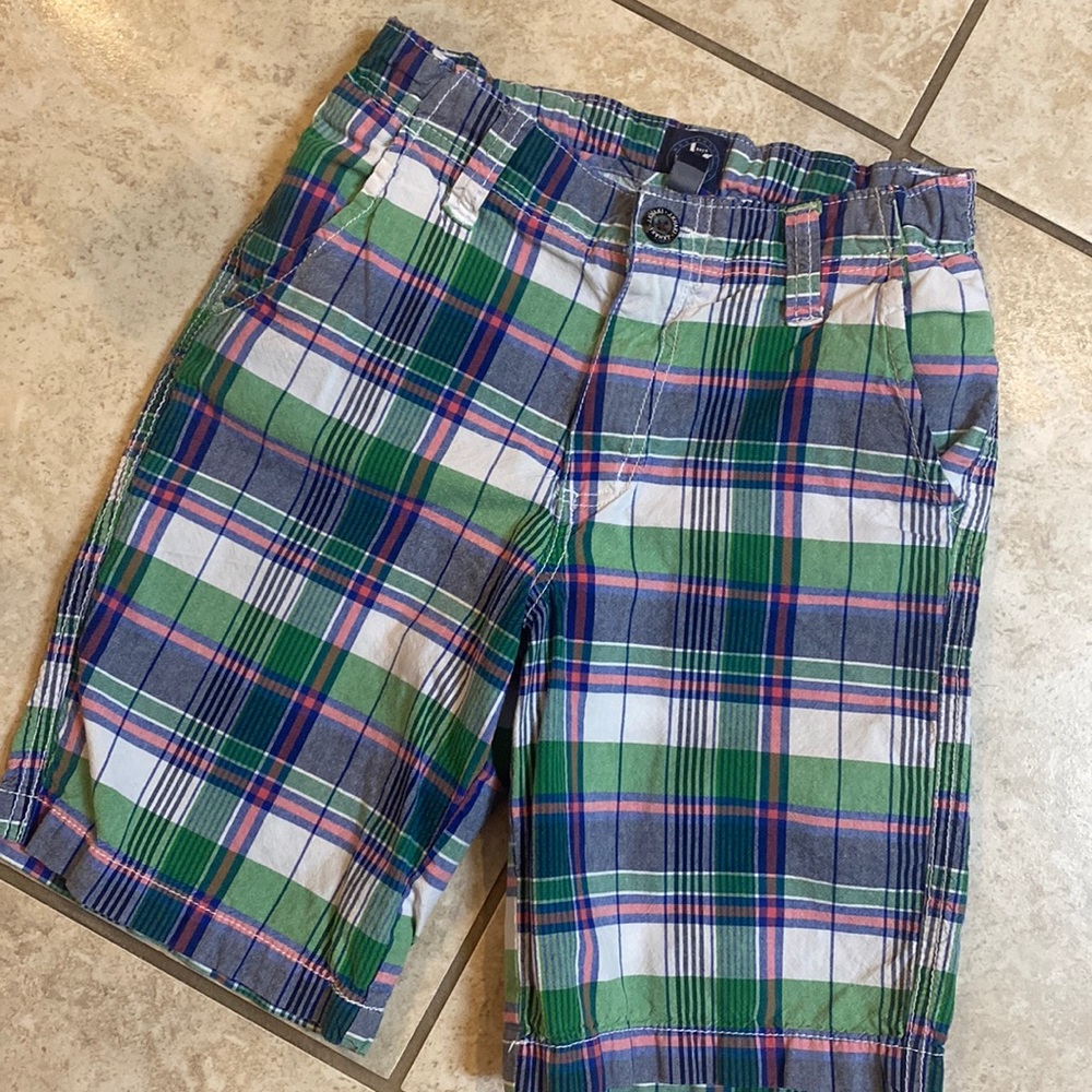 J.JHAKI Boys Plaid Cotton Green & Blue Shorts - Size 12 EUC